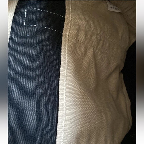 Lands End Vintage Beige & Blue Heavy Cotton Canvas Multipocketed Tote Bag - Picture 8 of 16